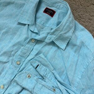 UNTUCKit Mens XXL 100% Linen Wrinkle Resistant Blue Casual Shirt